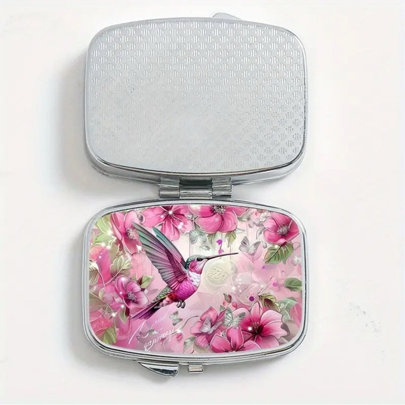 🐰 Pink Hummingbird Multi-Use Pill Box Mirror Container - Picture 4 of 7